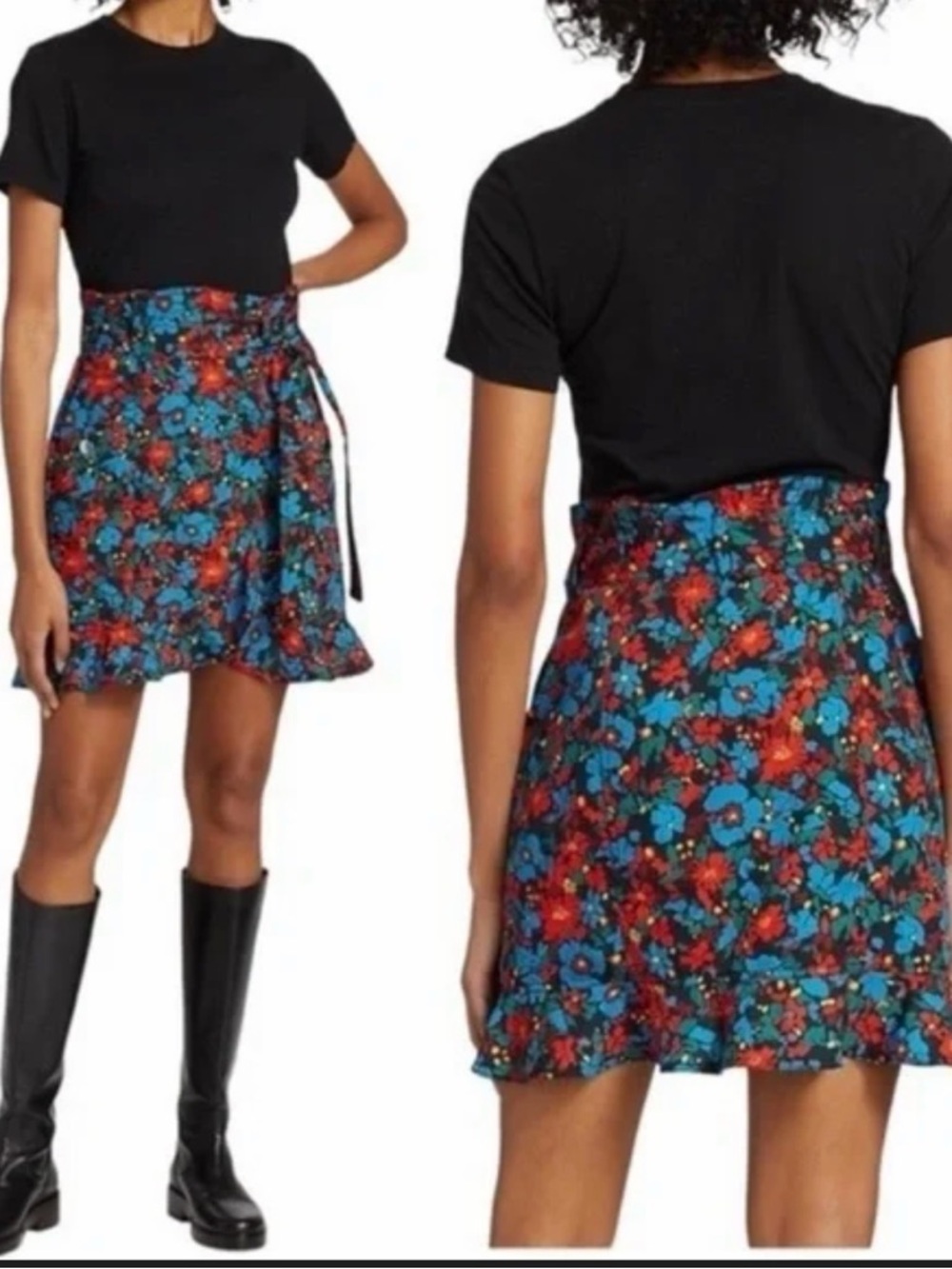 10 Crosby Derek Lam Floral Wrap Mini Skirt in Blue & Red